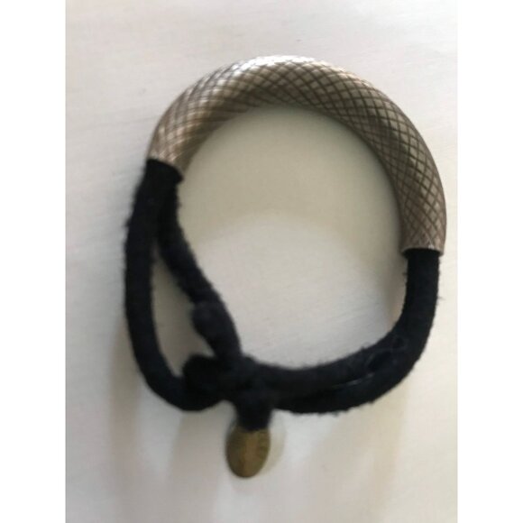 Vtg 1990's Colette Malouf Signed Silver Tone Textured & Black Ponytail Elastic - Picture 4 of 6
